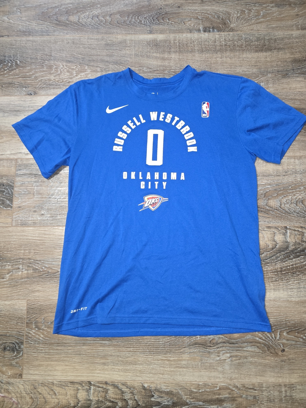Nike Russell Westbrook #0 Oklahoma City Blue Thunder Tee Medium Dri-fit Nwot